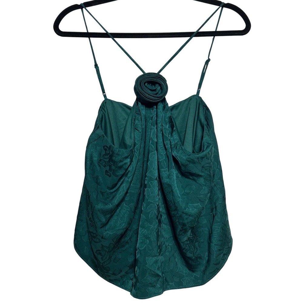 WAYF Emerald Green Floral Jacquard Rosette Halter Top Women's‎ M